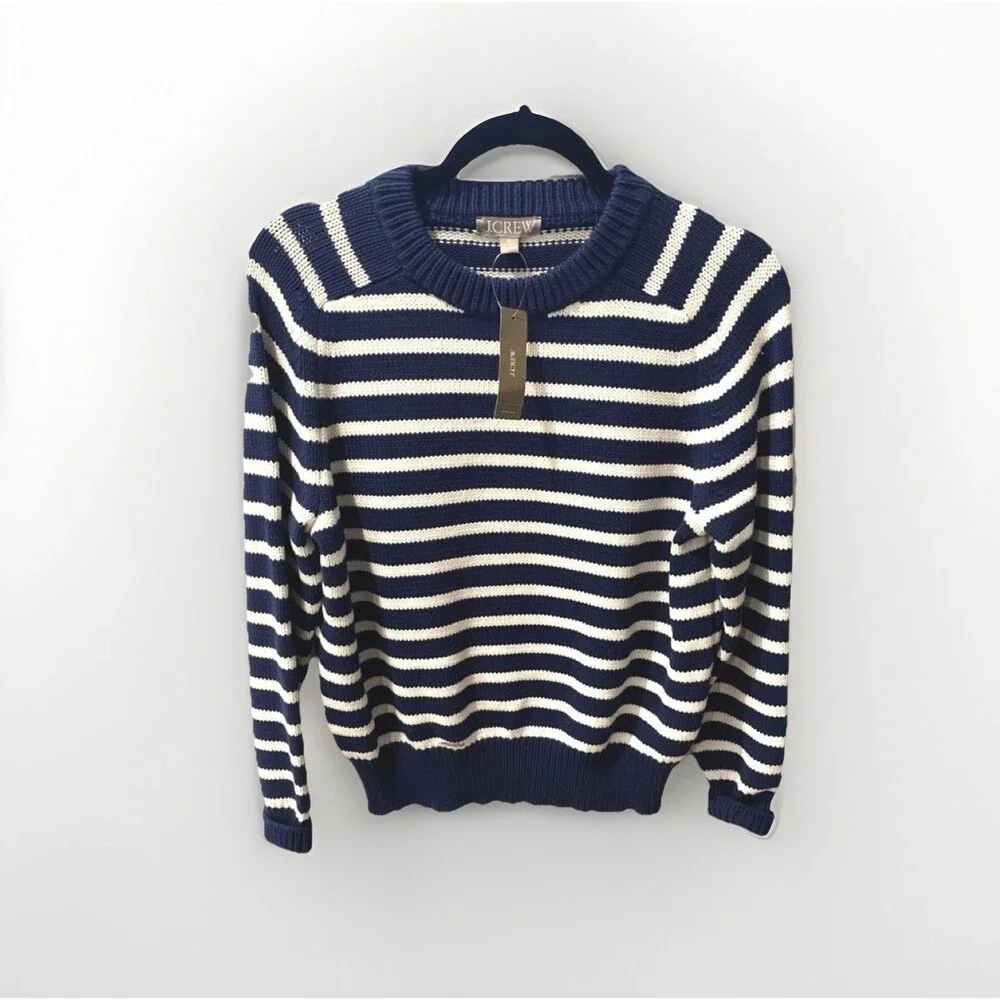 NWT J.Crew Relaxed Stripe Crewneck Sweater Womens Chunky Knit Nautical Fisherman